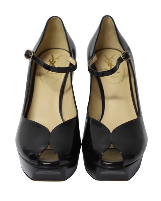 Yves Saint Laurent Peeptoe-Plattform-Mary Jane-Pumps aus schwarzem Lackleder - Image 2