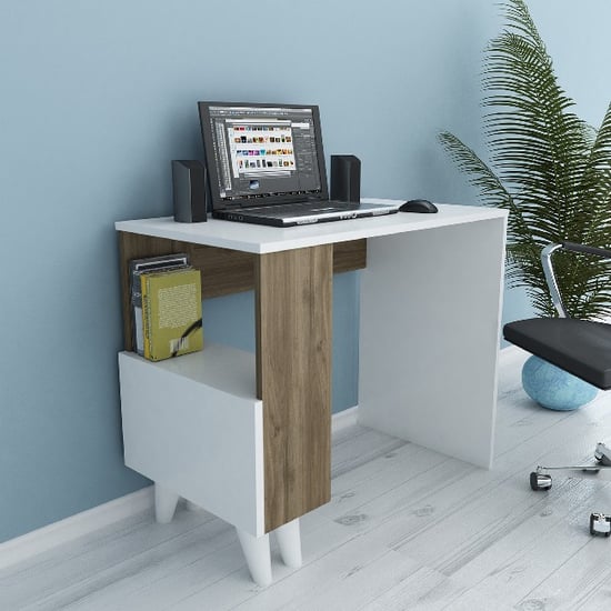 HOMEMANIA Paris Desk, in White, Walnut