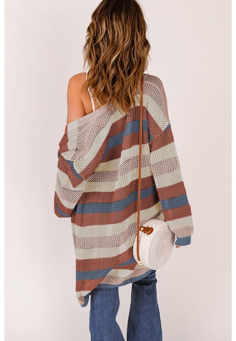 Damen Farbblock Hohlstrick-Cardigan in Blau - Image 2