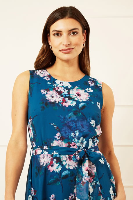 Teal Watercolour Floral Skater Dress