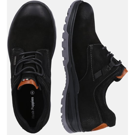Hush Puppies Pele Leder Herren Schwarz Nubuk Schnürschuhe - Image 6