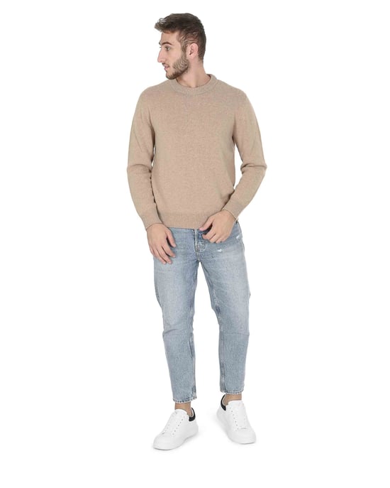 Crown Of Edinburgh Pullover Rundhalsausschnitt Mann Kaschmir Coe 009 Beige - Image 1