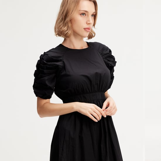 Trapeze Dress With Puffed Sleeves