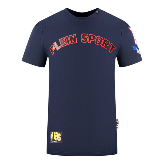 Plein Sport Mehrfarbige Logos Marineblau T-Shirt - Image 1