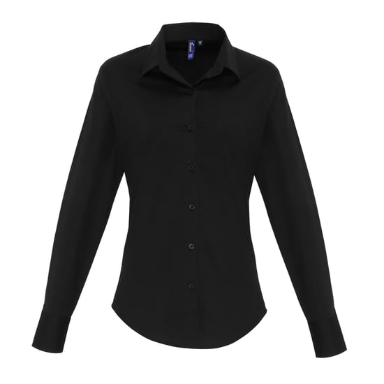 Premier Womens/Ladies Stretch Fit Popeline Langarm-Bluse (Schwarz) - Image 1