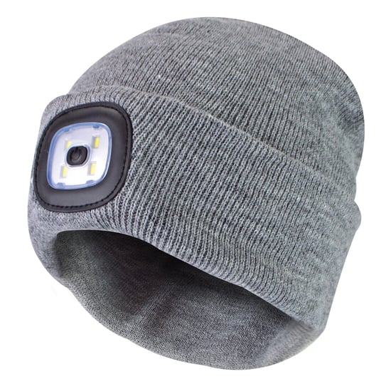Damen Led Beanie Hut | Damen gestrickt wiederaufladbare Beanie | Winter Beanie mit Stirnlampe - Grau - Image 1