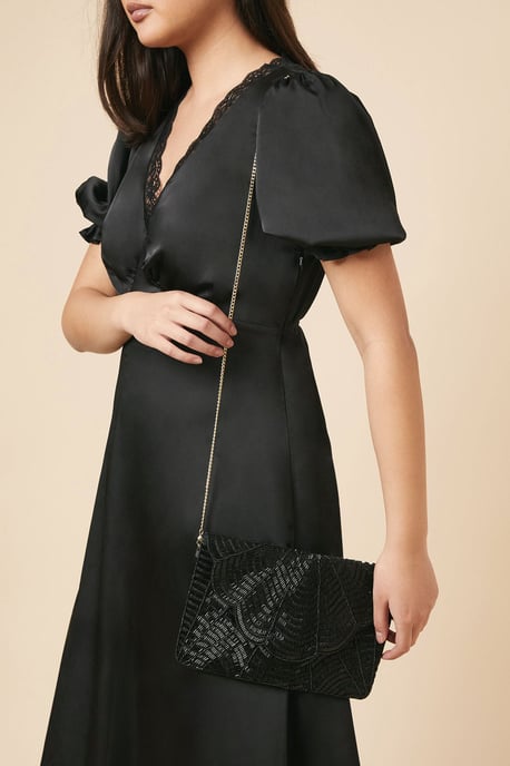Beaded Scallop Clutch With Detachable Strap