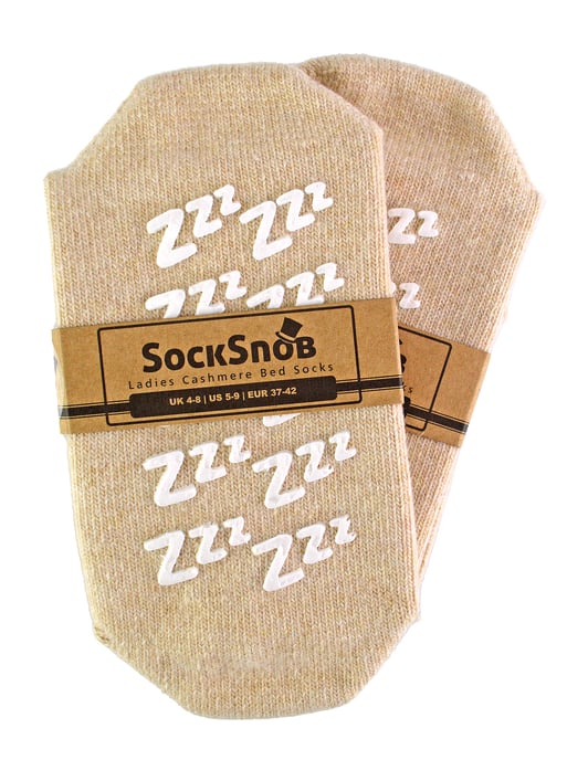 Sock Snob - Ladies Warm Non Slip Cashmere Wool Blend Slipper Bett Socken mit Zzz Grips - Beige - Image 2