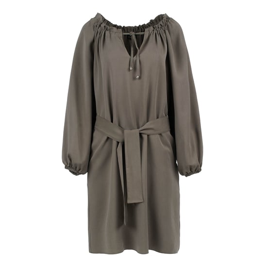 Olivgrünes Kleid mit Gürtel und Taschen - Image 2