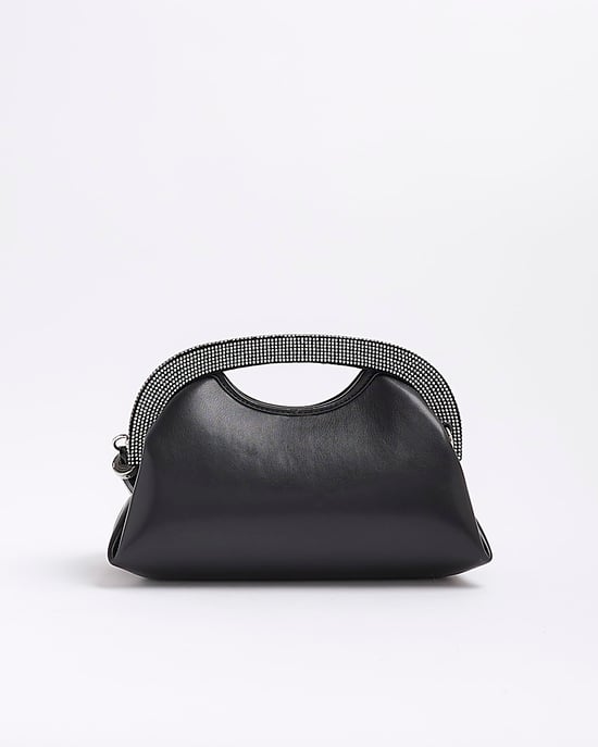 River Island Womens Clutch Bag Black Diamante Handle Frame
