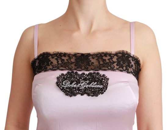 Dolce & Gabbana Damen Seidenoberteil mit schwarzer Spitze und pinkem Tanktop - Image 2