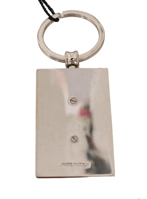 Dolce & Gabbana Green Dauphine Leather Silver Logo Keyring Keychain