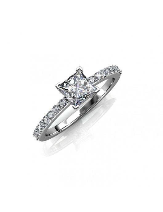 Einfacher quadratischer Ring - Silber und Kristall - Image 1