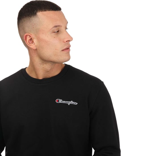 Men's Champion Crew Neck Small Script Logo Sweatshirt in Black