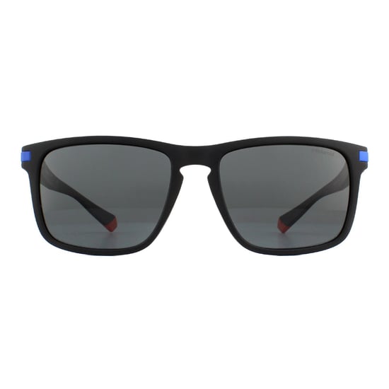 Polaroid Rectangle Mens Matte Black Blue Grey Polarized Sunglasses