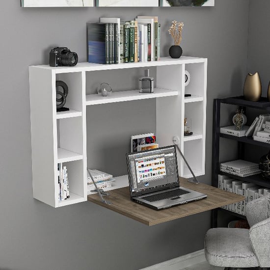 HOMEMANIA Omega Desk, in White, Walnut