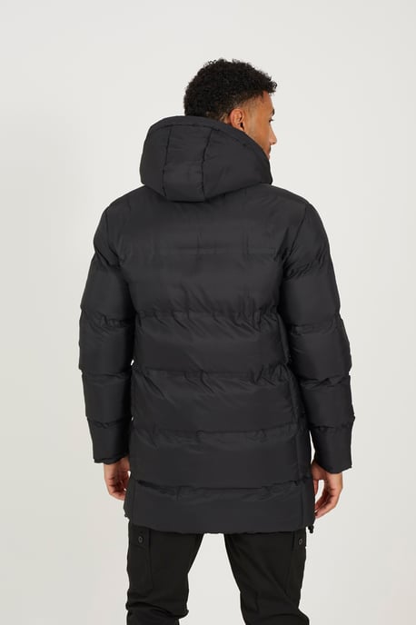 Black Longline Padded Hooded Jacket