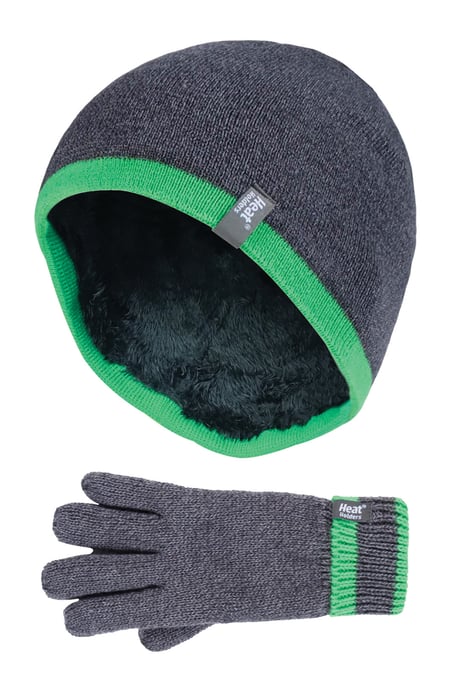 Wärmehalter - Kinder Jungen Winter warmes Fleece gefüttert isoliert stricken umdrehen Manschette gerippte Mütze und Handschuhe Set - CG1P8 - Image 1