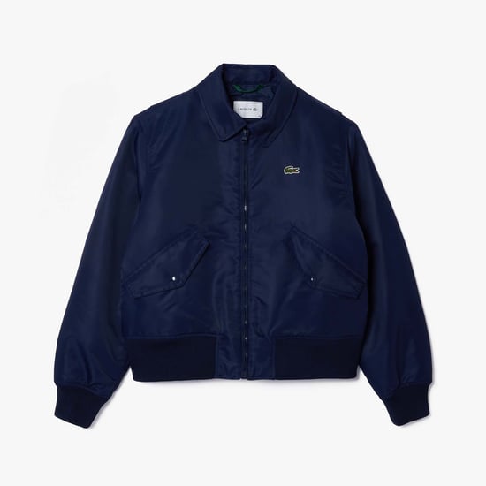 Women's Lacoste Oversized Embroidered Logo Bomber Jacket in Blue