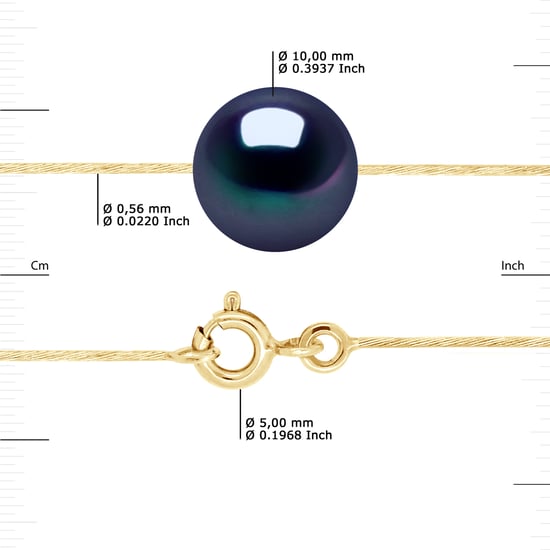 DIADEMA - Necklace - Real Freshwater Pearls - Black Tahitian Style - Yellow Gold