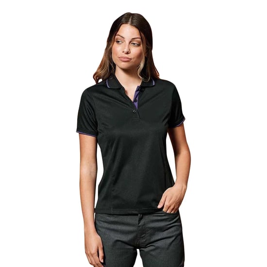 Premier Womens/Ladies Coolchecker Contrast Pique Polo Shirt (Schwarz/Lila) - Image 3