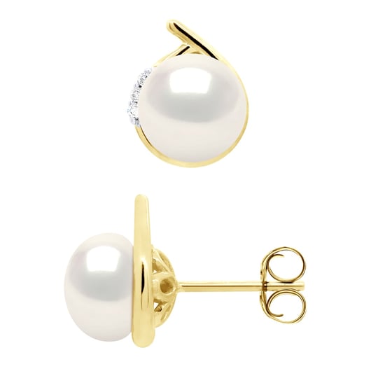 Ohrringe Umgebung Diamanten 0,03 ct Gelbgold – echte Süßwasser-Zuchtperlen Knopf 7–8 mm - Image 1