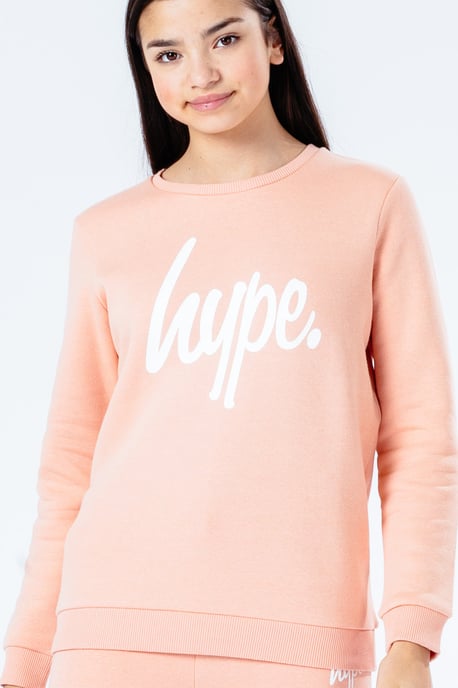 hype pink script kids crew neck