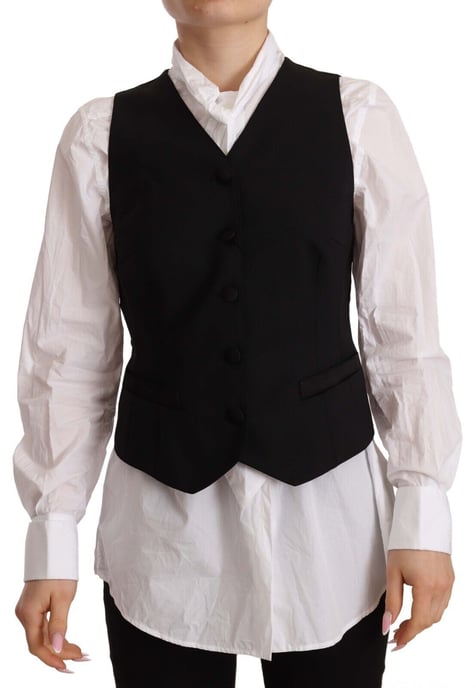 Dolce & Gabbana Damen Schwarze Ärmellose Weste mit Knöpfen Top aus Viskose - Image 1