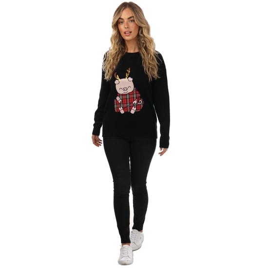 Women's Brave Soul Pig Christmas Jumper in Black