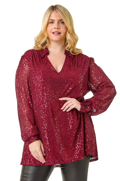 Curve Sequin V-Neck Stretch Shirt - Image 1