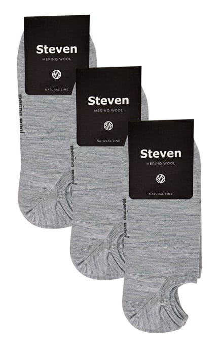 Steven - 3 Paare Multipack Herren Merinowolle unsichtbare Socken - Hellgrau - Image 2
