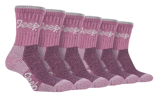 JEEP 6 Paar Multipack Damen Baumwolle atmungsaktive gepolsterte Wandersocken | Gepolsterte Anti-Blister-Crew-Trekkingsocken für Damen Rose / Creme - Image 1