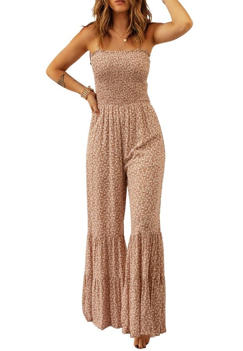 Damen Khaki Weitbeiniger Blumen-Jumpsuit in Khaki - Image 1