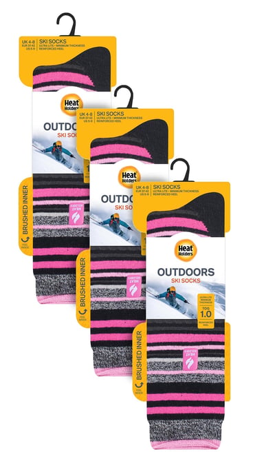 3 Paar Multipack Ultra Lite Damen Skisocken | Wärmehalter | Damen Funky Patterned Striped Knee High Socks - Black Stripe - Image 2