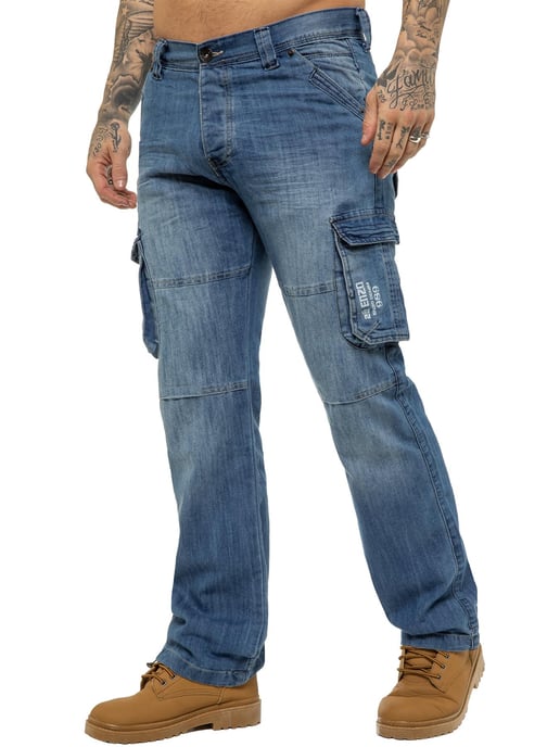 Enzo | Mens Cargo Combat Jeans - Blue