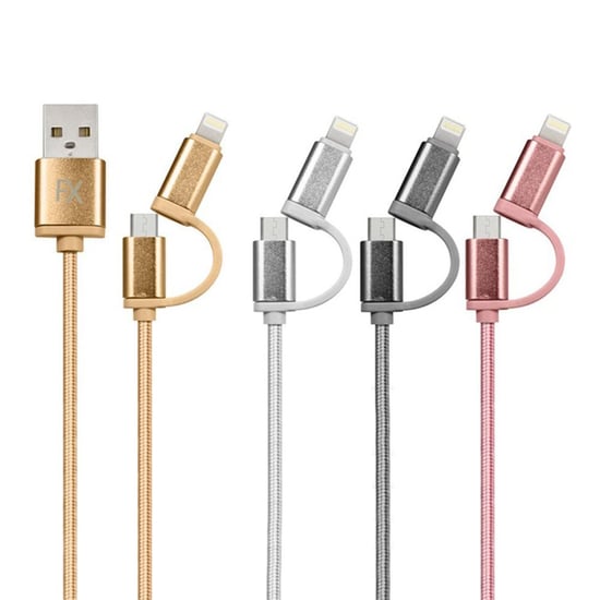 FX 2 in 1 Braided Charge & Sync Cable - 3m : Silver