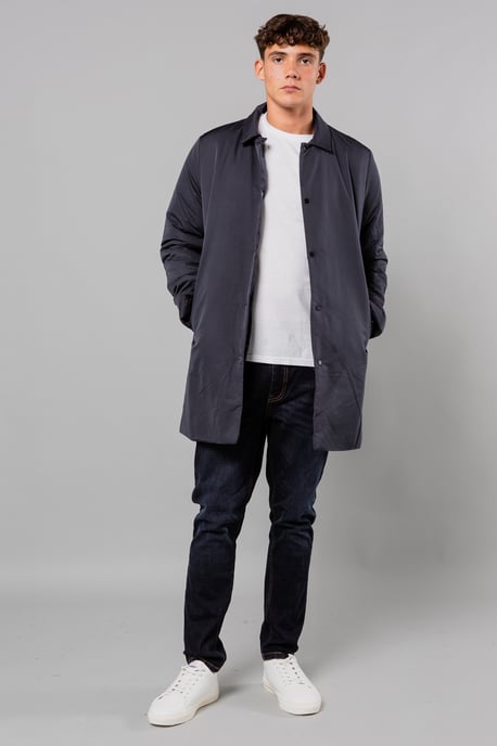 Navy Mid-Length Coat With Collar