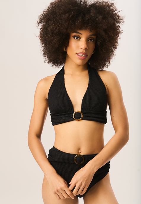 Textured Halter Bikini Top With Ring Detail