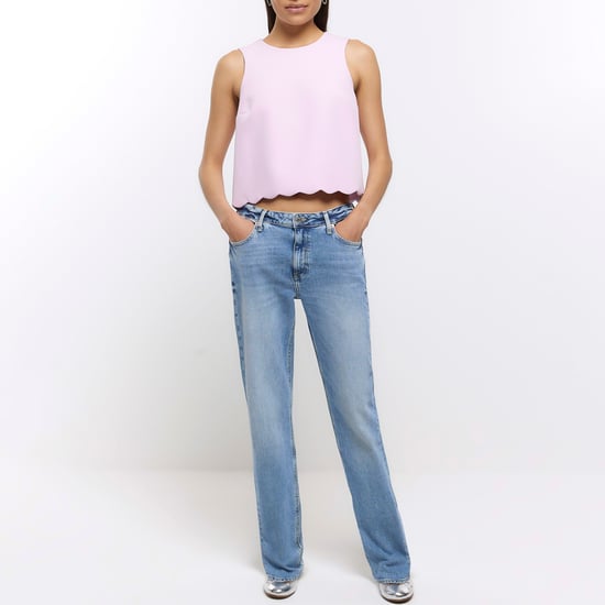 River Island Womens Sleeveless Top Pink Scallop Hem