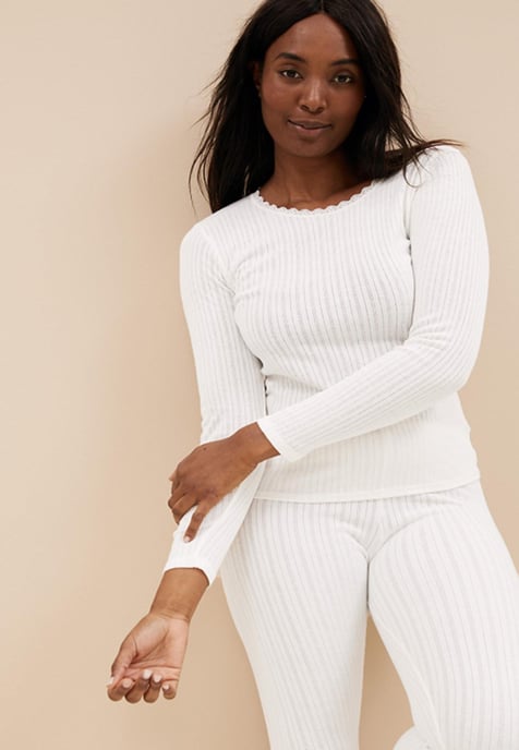 M&S Womens 2er-Pack Thermal Pointelle Long Sleeve Tops in Weiß - Image 2