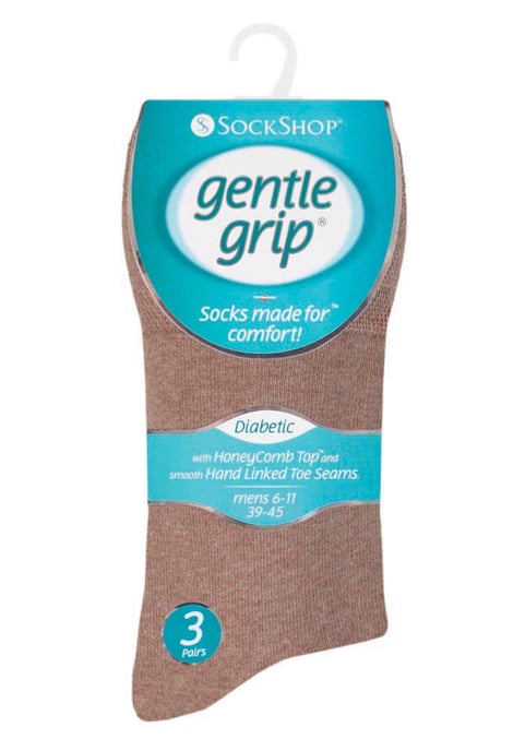 Gentle Grip - Herren 6 Paar Multipack Diabetiker Socken mit Honigkamm oben und Hand verbunden Zehennähte - Braun - Image 2