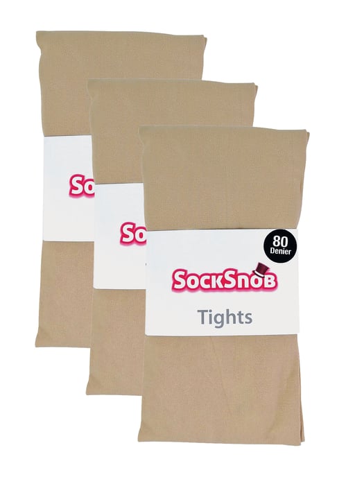 3 Paar Multipack Damen farbige undurchsichtige 80 Denier Strumpfhosen | Sock Snob | einfarbige Strumpfhosen in Blockfarbe - Natur - Image 2