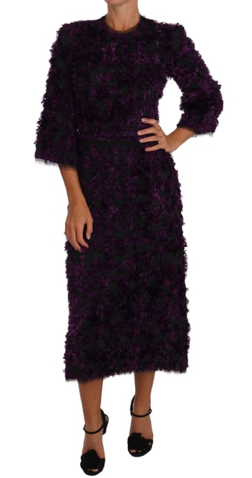 Dolce & Gabbana - Robe fourreau midi à franges violettes pour femme - Image 1