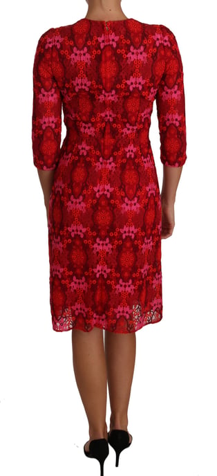 Dolce & Gabbana - Robe fourreau en dentelle crochetée florale rouge et rose pour femme - Image 2