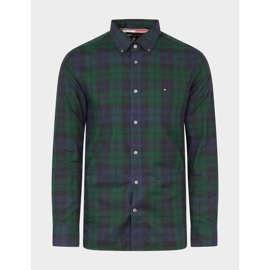 Men's Tommy Hilfiger Black Tartan Long Sleeve Shirt in navy green