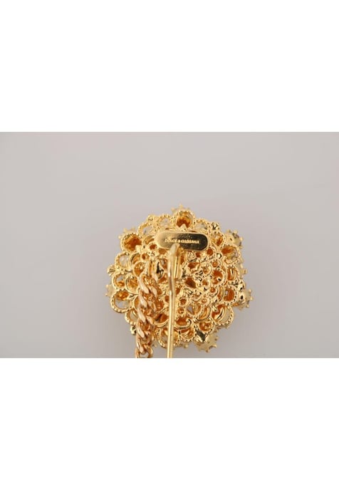Dolce & Gabbana Women's Gold Brass Clear Crystal Chain Pin  Brooch Gold