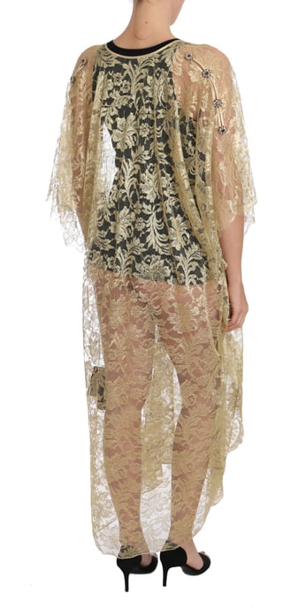 Dolce & Gabbana Women's Gold Floral Lace Crystal Gown Cape Dress - Image 2