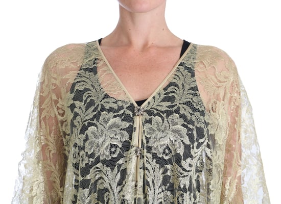 Dolce & Gabbana Women's Gold Floral Lace Crystal Gown Cape Dress - Image 3
