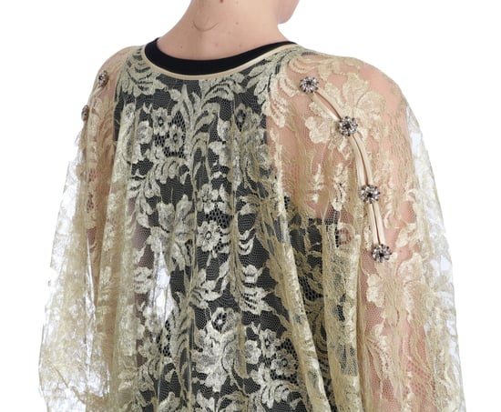 Dolce & Gabbana Women's Gold Floral Lace Crystal Gown Cape Dress - Image 4