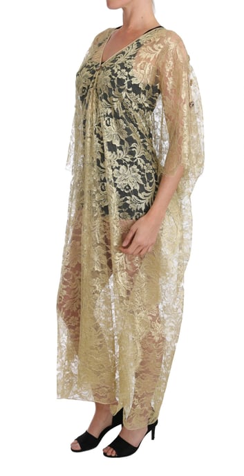 Dolce & Gabbana Women's Gold Floral Lace Crystal Gown Cape Dress - Image 5